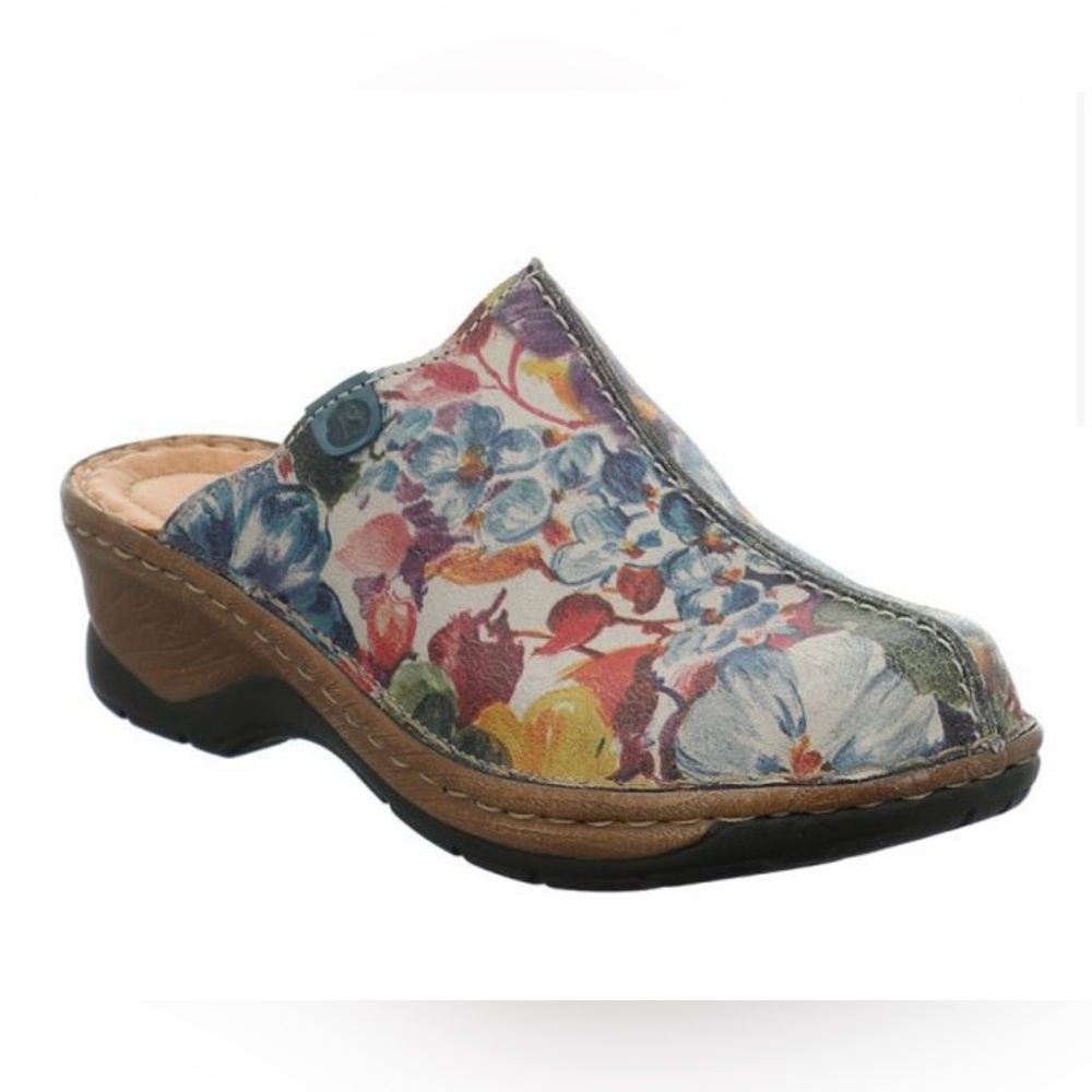 NWOT Josef Seibel Vibrant Red and Blue floral Mules
